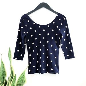 Navy Polkadot Crop Top Cottagecore Scoop Neck